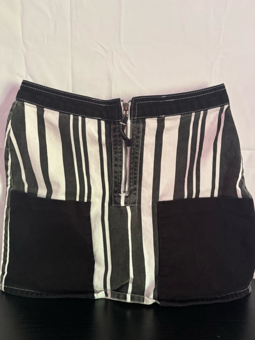 BDG Black and White Striped Zip-Front Skirt